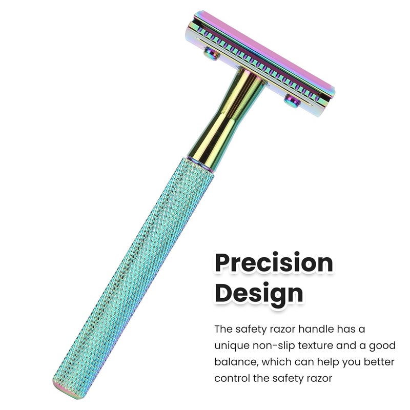 Keropy Safety Razor For Man With 10 Premium Stainless Steel Razor Blade Reusable Single Blade Razors For Men and Women, Double Edge Razor, Rainbow - Image 2